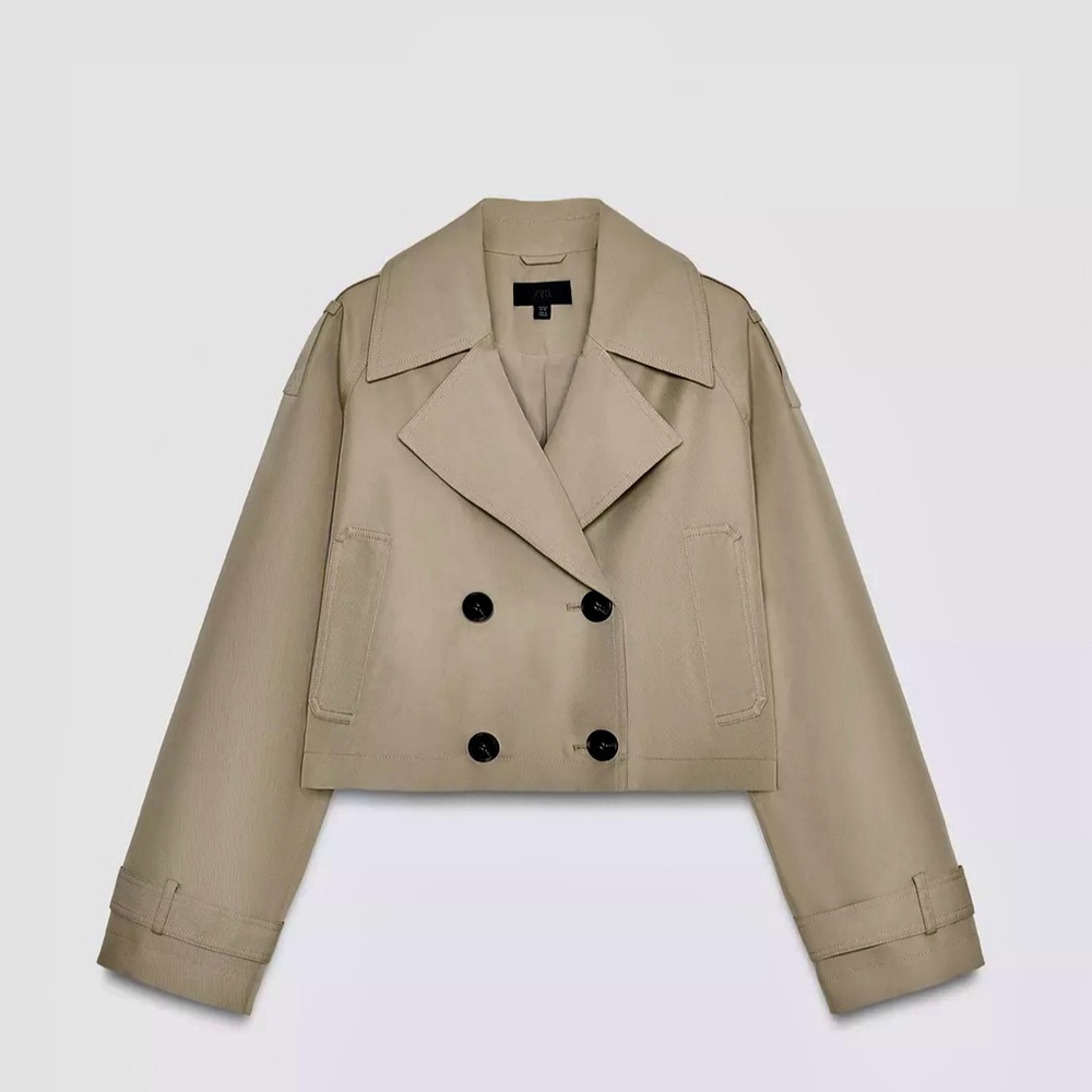 Zara Cropped Trench Coat in Khaki